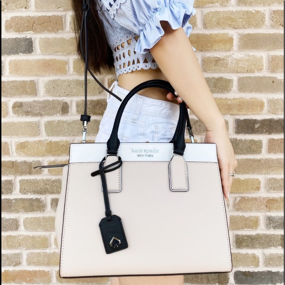 💞Kate Spade Satchel Crossbody Warm Beige Black - Picture 3 of 5
